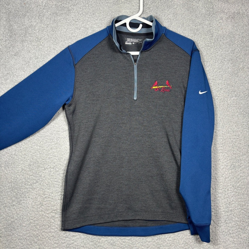 Nike Golf St Louis Cardinals Dri-FIT Quarter Zip Pullover Mens Medium Gray Blue
